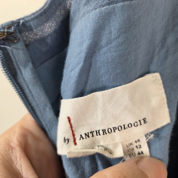 Women’s Anthropologie Blue Striped Linen Cotton Blend Boho Jumpsuit Size 12 - Picture 12 of 12